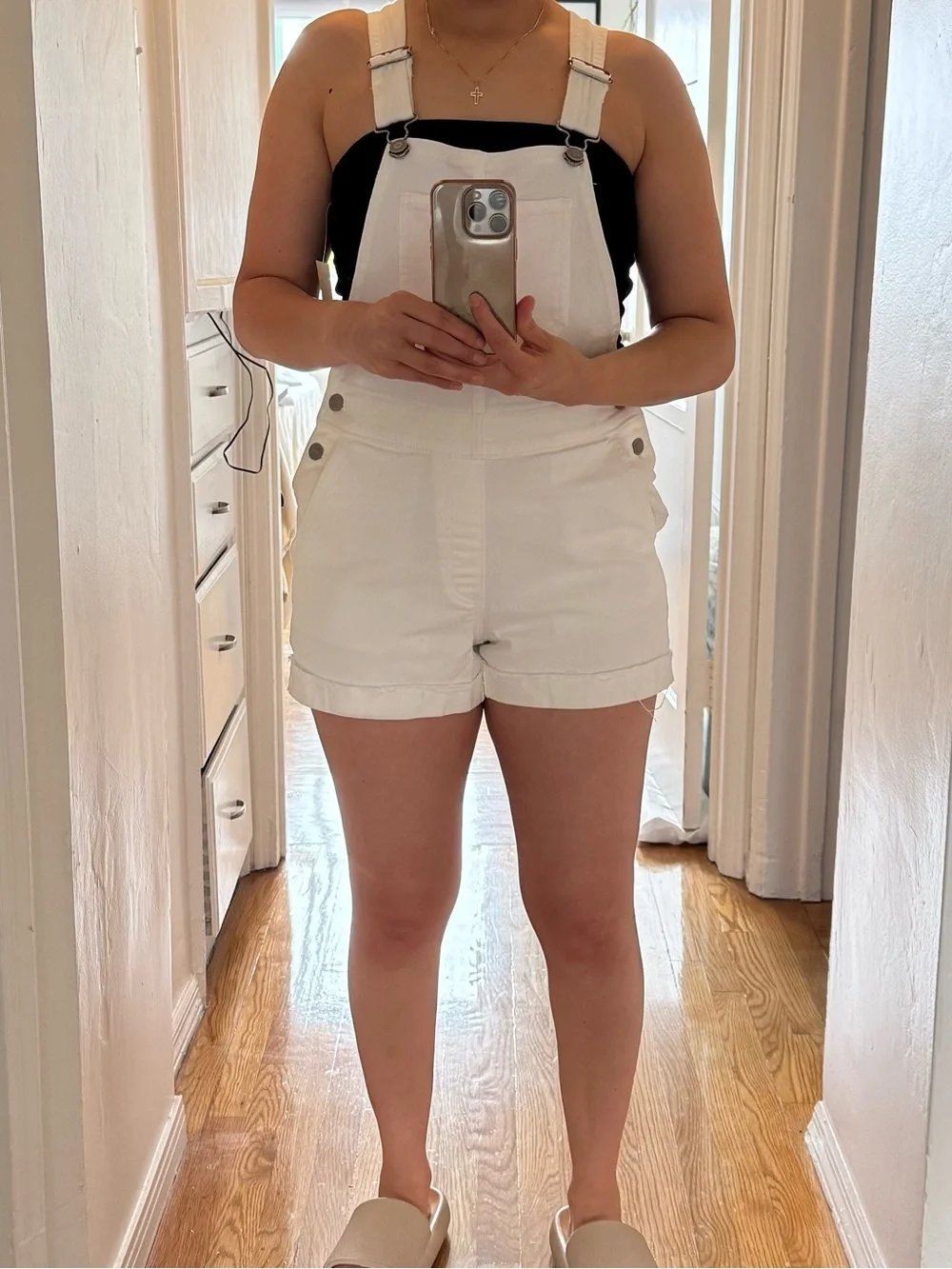Hollister White Denim Short Overall